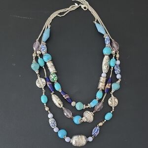 Elegant Multi-Layered Silver and Blue Necklace